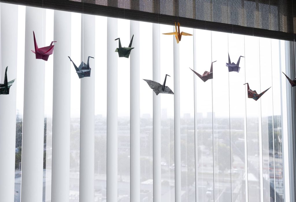 Paper Cranes in a Window